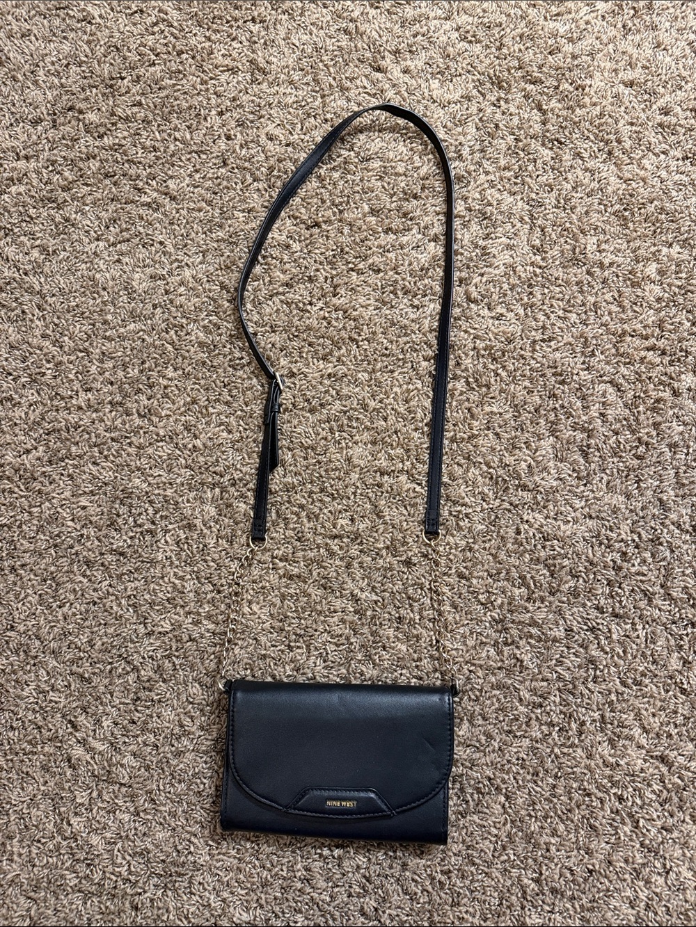 Nine West Black Crossbody Wallet with Chain-Accented Strap